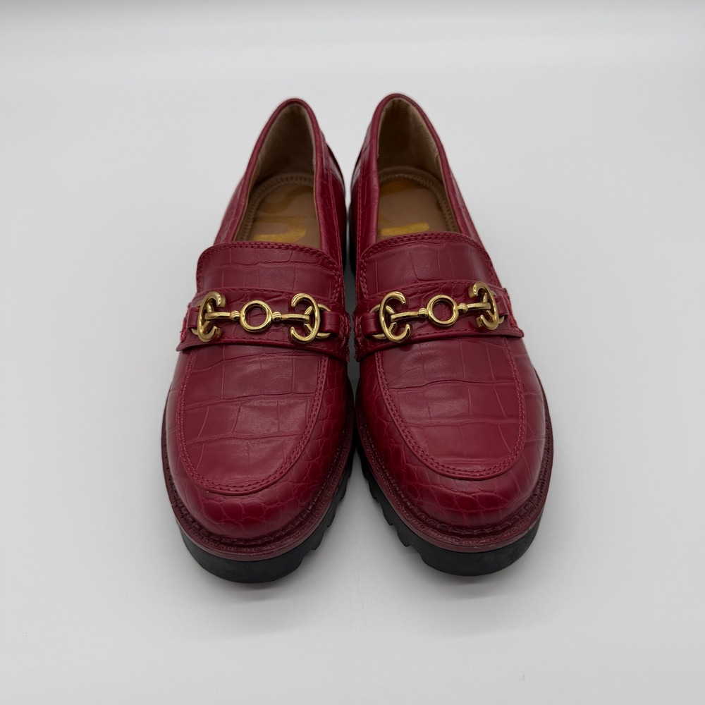 Circus by Sam Edelman Deana Red Croc Embossed Lug Sole Horsebit Loafers Size 5